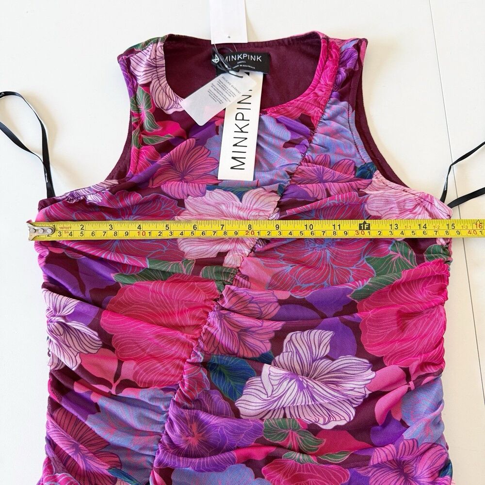NEW NWT MINKPINK Women's Lexie Mesh Midi Dress Sleeveless Ruched Stretch S Small - Picture 2 of 16